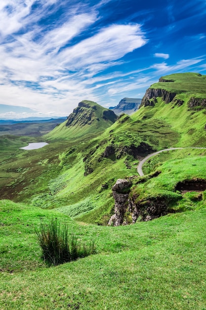 Atemberaubende Aussicht von Quiraing in Isle of Skye Schottland Vereinigtes Königreich