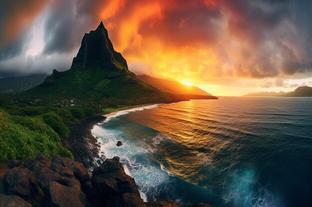 Foto atemberaubende hawaii-landschaft mit dem meer