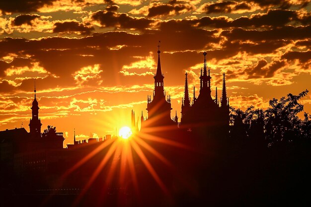 atemberaubende Kirche Kathedrale Moment des Sonnenuntergangs mit der Sonne erscheint groß und strahlend