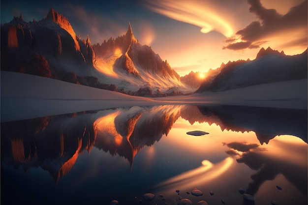 Atemberaubende Landschaft der Berglandschaft mit Sonnenuntergang im Hintergrund