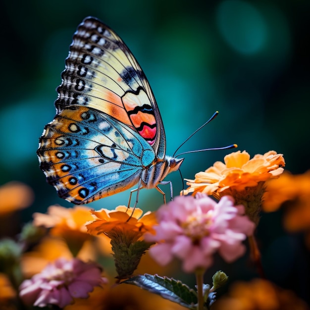 Atemberaubende Makroaufnahme eines anmutigen Schmetterlings und eines zarten Blütenblatts