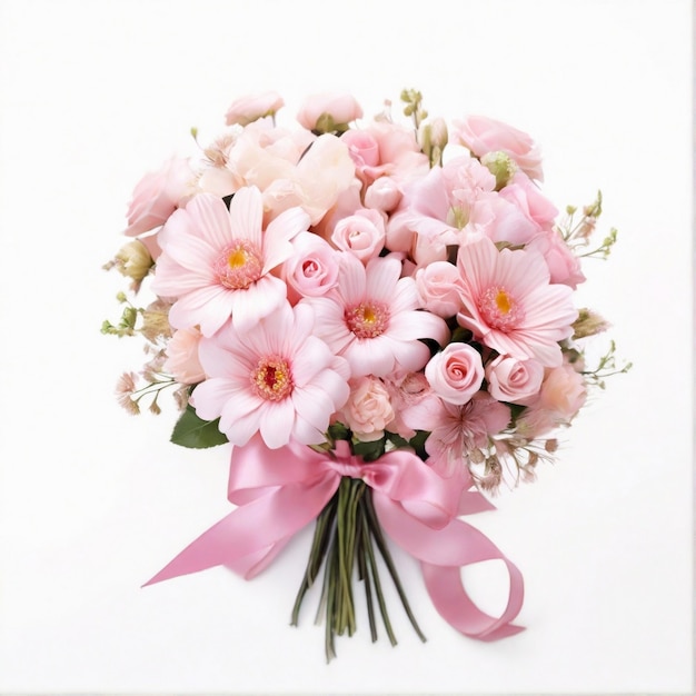 Atemberaubende rosa und weiße Blumen in einem Blumenstrauß mit rosa Band