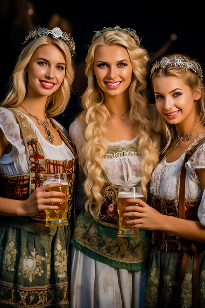 Foto atemberaubende und schöne deutsche frauen in traditioneller kleidung beim oktoberfest in münchen