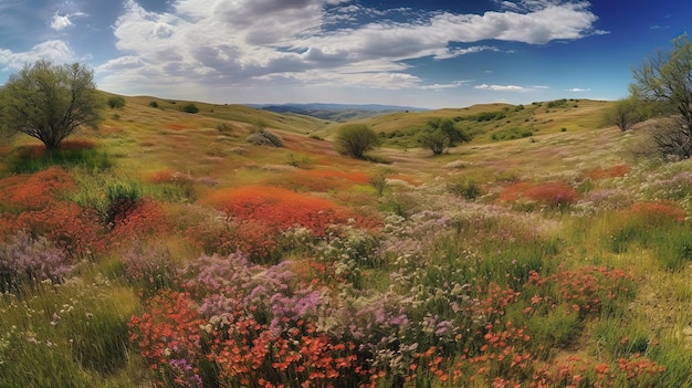 Atemberaubende Wildblumenblüte auf idyllischen Hügeln