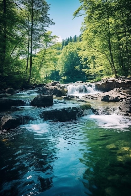 atemberaubender natürlicher Blick auf einen kleinen Wasserfall in einer tropischen grünen Waldlandschaft