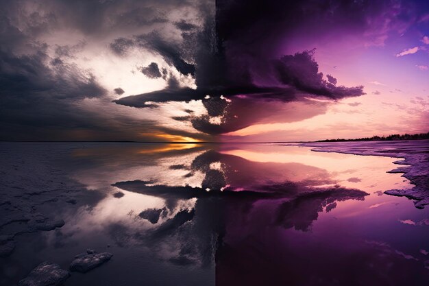 Atemberaubender violetter Himmel in der Abenddämmerung und am Abend hochwertiges gesticktes Panoramabild