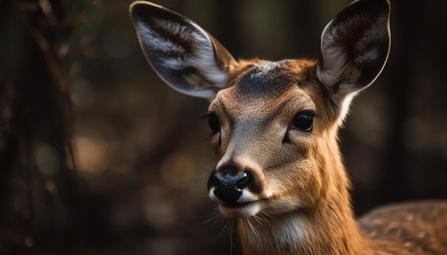 Atemberaubendes Porträt eines niedlichen Hirsches im Wald, erstellt von KI