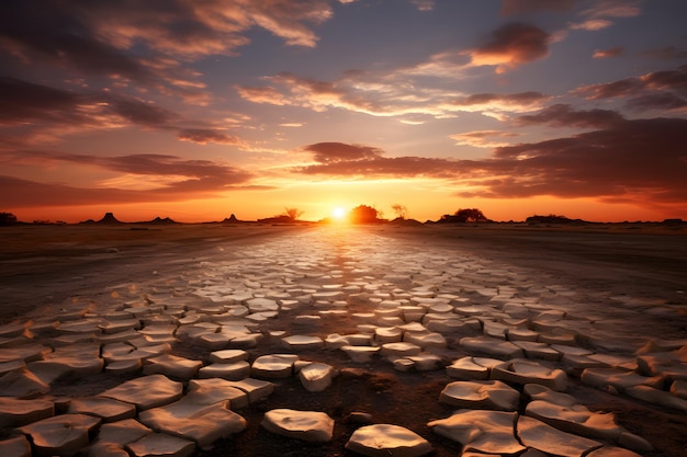 Atemberaubendes Stockbild Atemberaubender Sonnenuntergang über einer riesigen Wüstenlandschaft mit einem malerischen R