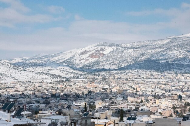 Atenas coberta pela neve em um dia frio