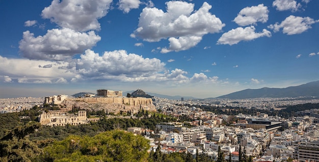 Foto atenas grecia acrópolis y templo del partenón desde la colina philopappos