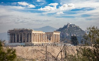 Foto atenas grecia acrópolis y templo del partenón desde la colina philopappos
