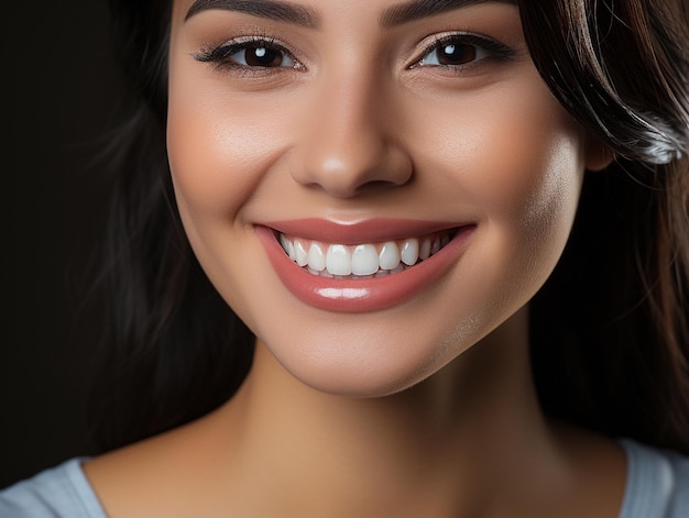 Atendimento odontológico lindo sorriso de mulher saudável dentes brancos close-up dentista clareamento dental