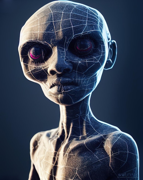 Aterrador alienígena azul y morado