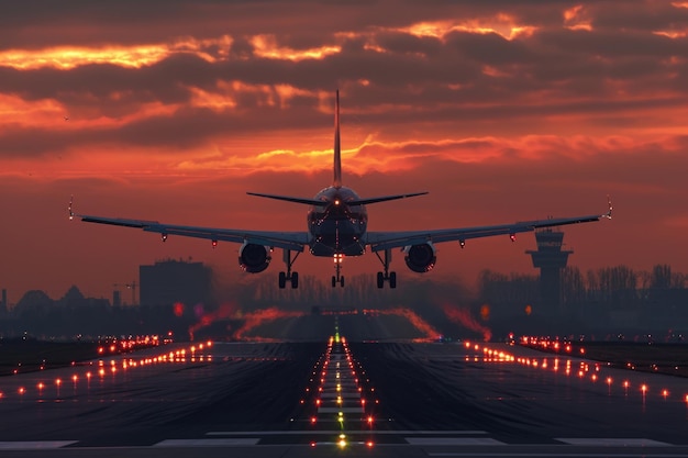 aterrizaje al atardecer en el aeropuerto de Zaventem de Bruselas