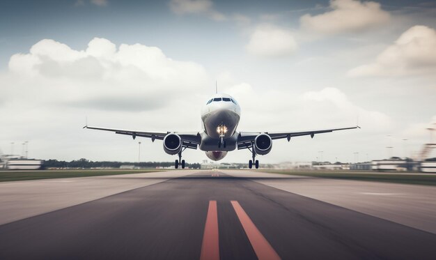 Foto aterrizaje del avión en el aeropuerto