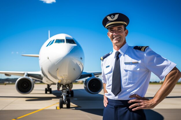 Foto aterrizaje suave hombre adulto caucásico con gorra de pie cerca del avión foto de stock