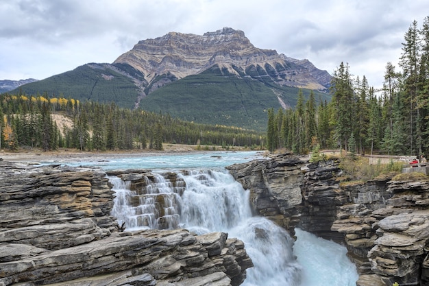 Athabasca falls é uma cachoeira no parque nacional jasper, alberta, canadá