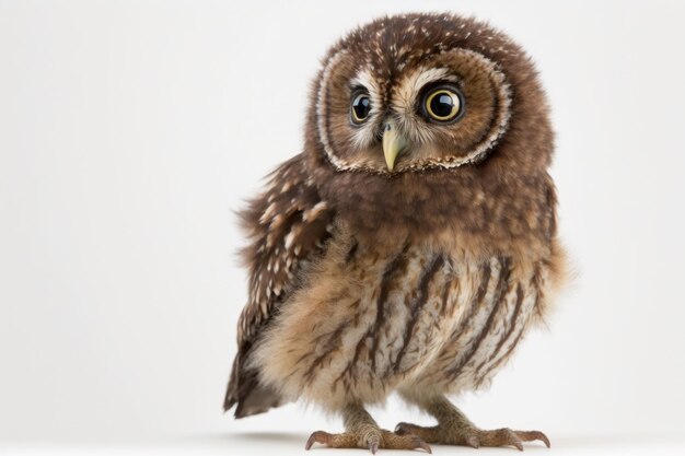 Foto athene noctua athene noctua 50 tage alt steht vor einem weißen hintergrund