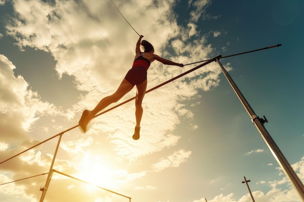 Foto athlete pole vaulting over a high bar ai generated