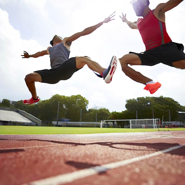 Athleten springen auf Sportplatz