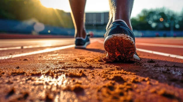 Athletenfüße laufen auf einer Strecke. Generative KI