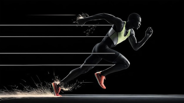 Athletischer Mann läuft auf schwarzem Hintergrund