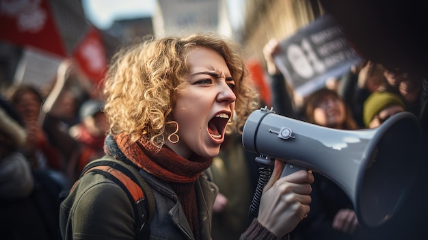 Foto ativista furiosa gritando na rua generative ai