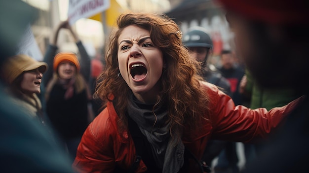 Ativista furiosa gritando na rua Generative Ai