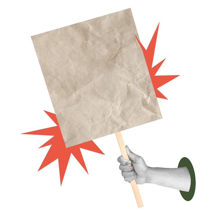 Foto ativista segurando cartaz adesivo png mídia mista fundo transparente