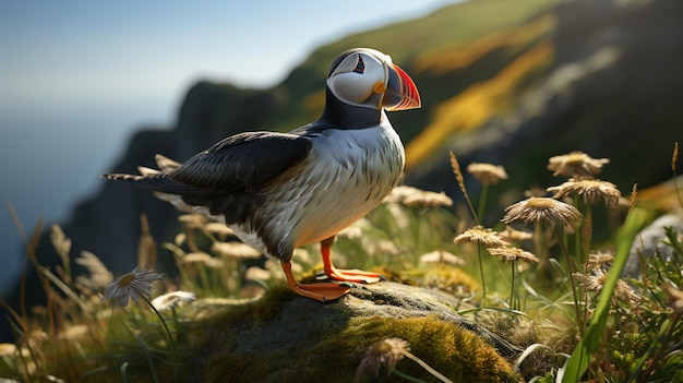 Atlantic_Puffin_Fratercula_arctica_spreads_itsImagen fotográfica de fondo de pantalla HD 8K