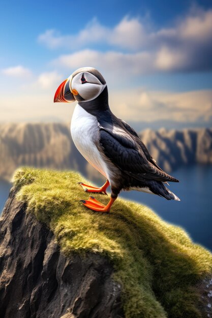 Atlantische Puffins Vogel in der Nähe der Ozeanlandschaft Fratercula arctica Generative ai