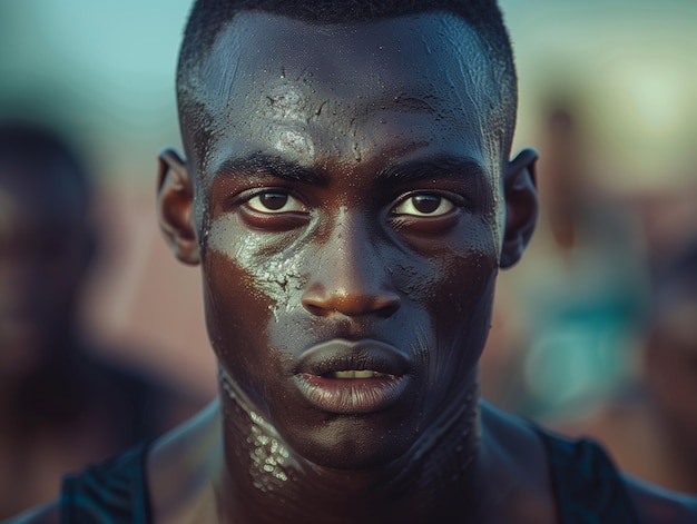 Atleta afro en plena carrera de primer plano de la cara