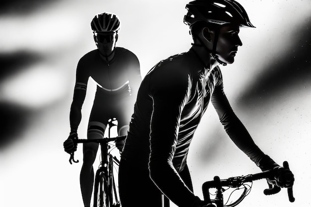 Atleta ciclistas en siluetas sobre fondo blanco Ilustración AI Generativo