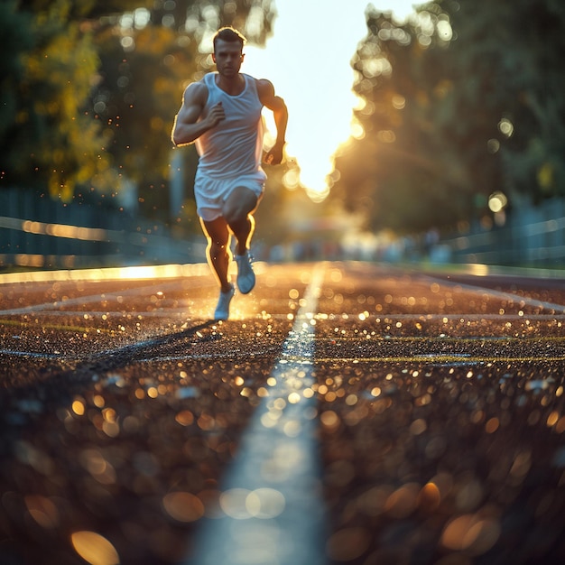 Foto atleta correndo em uma pista