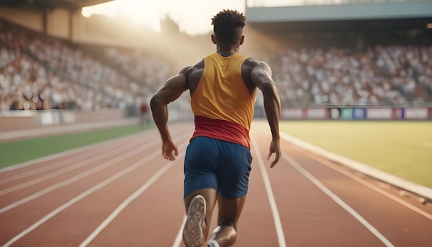 Foto un atleta corriendo en el estadio desde la parte de atrás