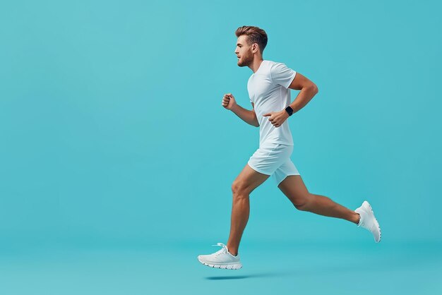 Foto atleta corriendo en un fondo pastel aislado