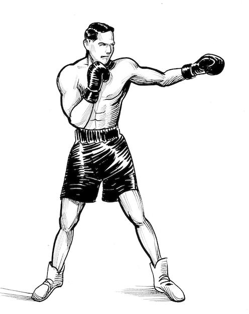 Foto atleta de boxe ilustração preto e branco de tinta desenhada à mão