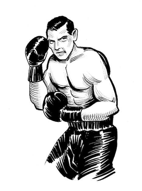 Atleta de boxe ilustração preto e branco de tinta desenhada à mão