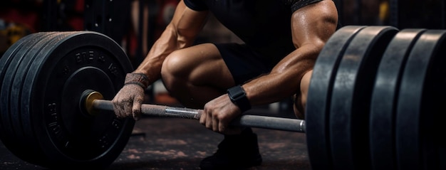 Un atleta decidido en un gimnasio de última generación se prepara para levantar pesas