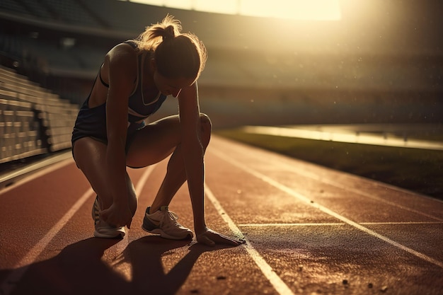 Atleta dolorido para na pista devido a uma lesão esportiva gerada por Ai