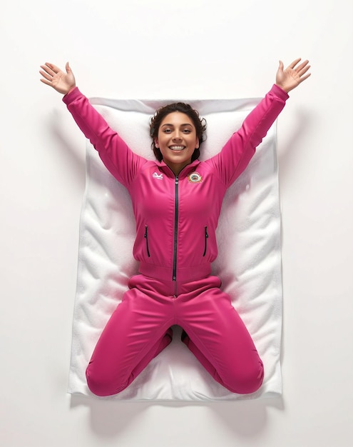 atleta esportes atletismo uma mulher de pijama rosa está deitada em um travesseiro