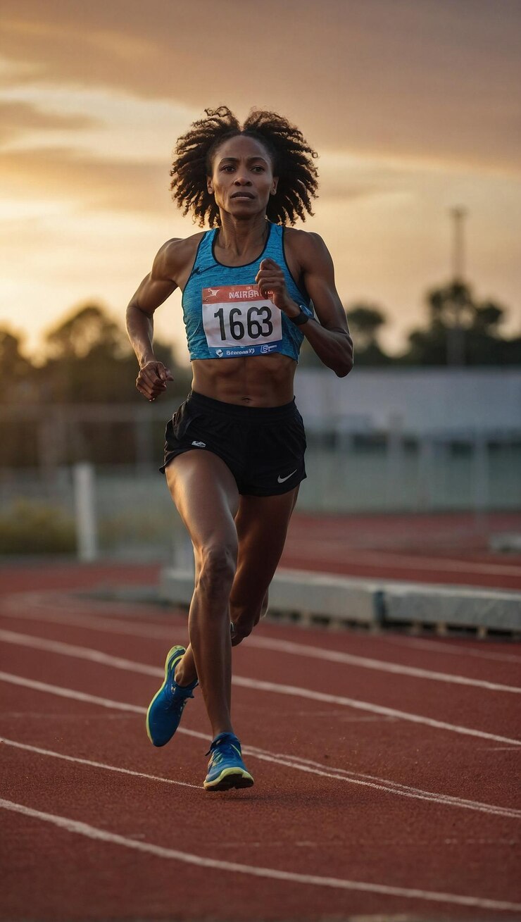 Foto atleta femenina africana corriendo al amanecer determinación y resistencia