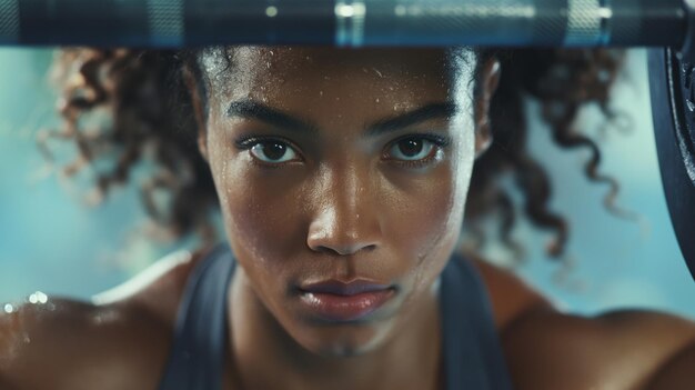 Atleta femenina decidida levantando pesas en el gimnasio