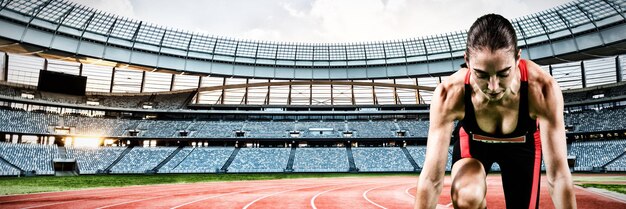 Foto atleta femenina dura contra el estadio de rugby