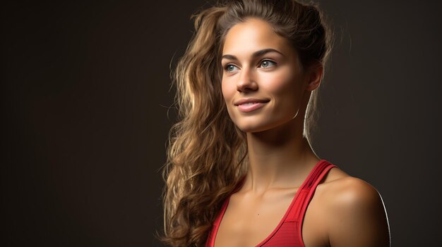 Atleta femenina en un fondo neutral capturada por un fotógrafo generado por IA