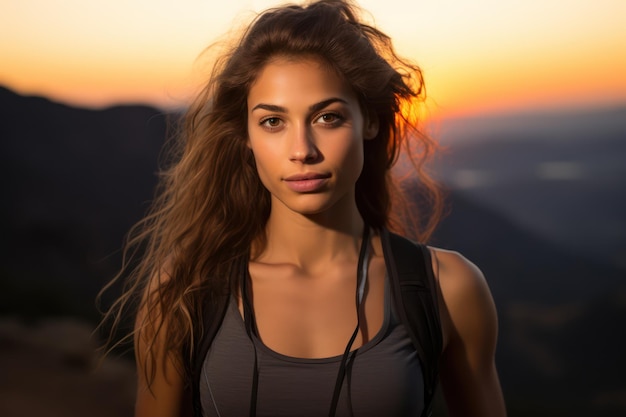 Atleta de fitness disfrutando de deportes al aire libre al atardecer generado por IA