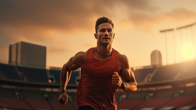 Foto el atleta masculino profesional caucásico comienza a correr