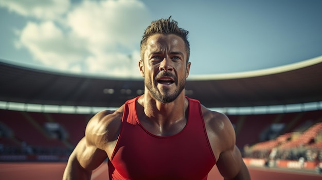 Foto atleta masculino profissional caucasiano começa a correr