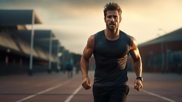 Foto atleta masculino profissional caucasiano começa a correr