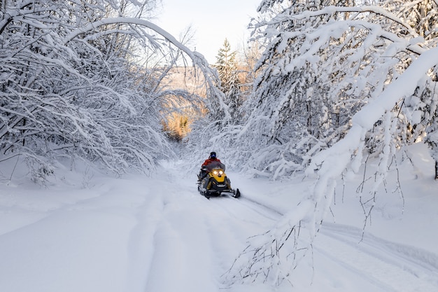 Atleta en una moto de nieve.